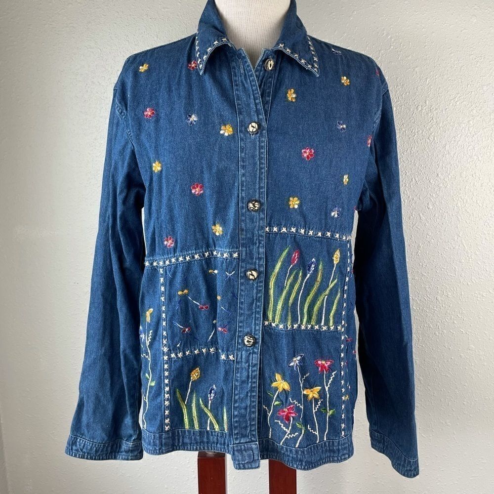 New Directions Denim Button Down Floral Shirt and Matching Maxi Dress Size M EUC